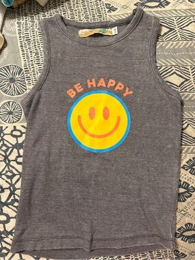 Vintage Havana Be Happy Grey Kids Tank Top with Smiley Graphic